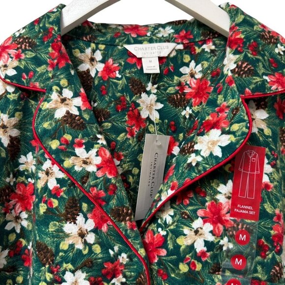 Charter Club Christmas Pajamas Set Medium Flannel Holiday Floral PJs NWT - Picture 1 of 15